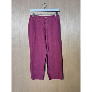 S MaxMara Womens Magenta Pink Linen Blend Straight Leg Cropped Pants